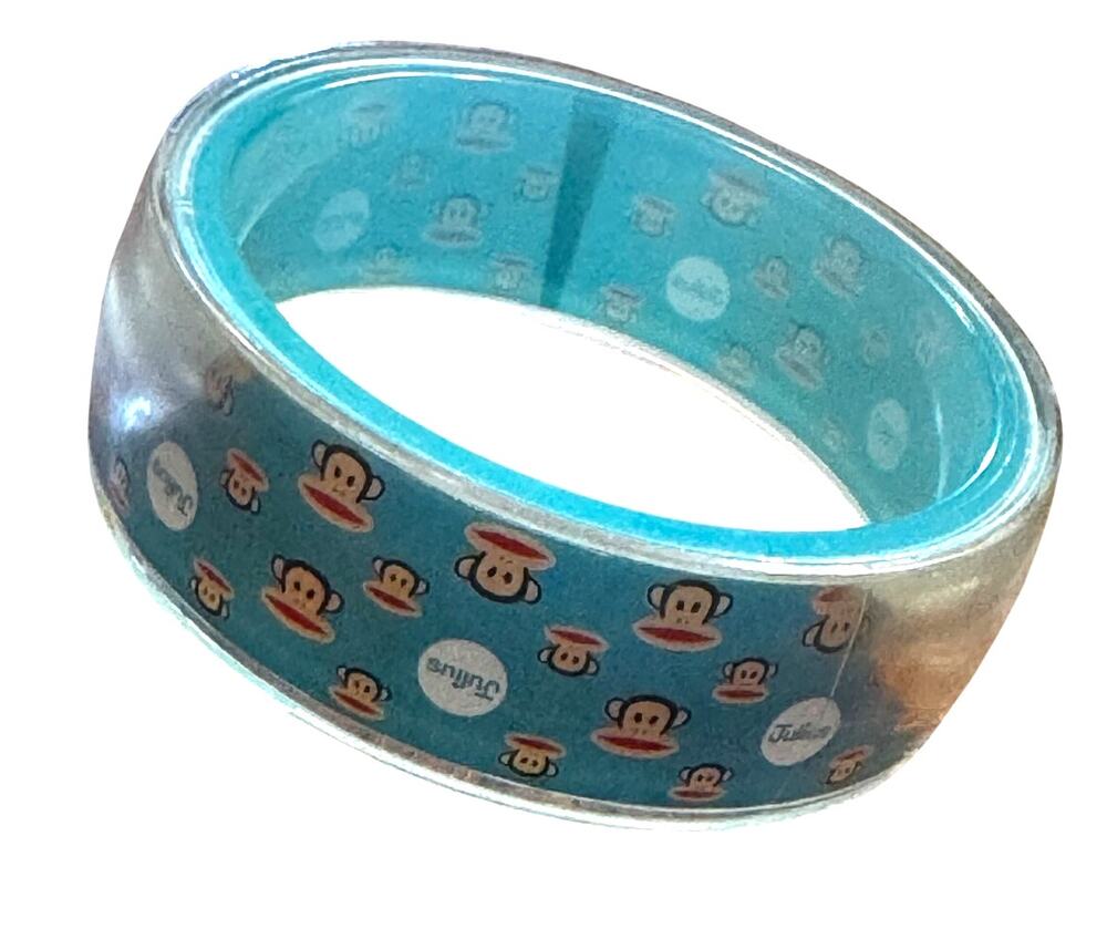 Vintage Paul Frank Bangle Bracelet Blue Julius Monkey Acrylic 3" across Y2K